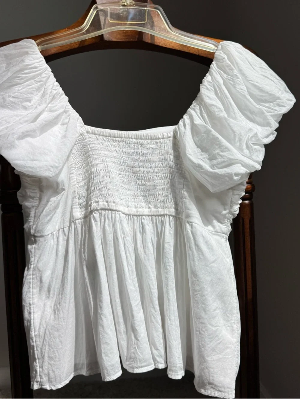 Abercrombie & Fitch White Cotton Peasant Blouse Puff Sleeve Babydoll Top Small